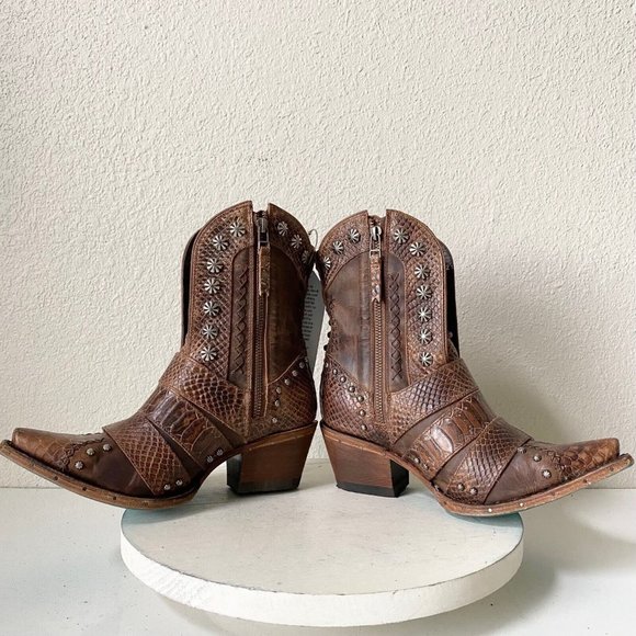 NEW SHOWDOWN Lane Boots Brown Snakeskin Cowboy Boots Western Brownbelly Size 7.5 - Picture 7 of 9